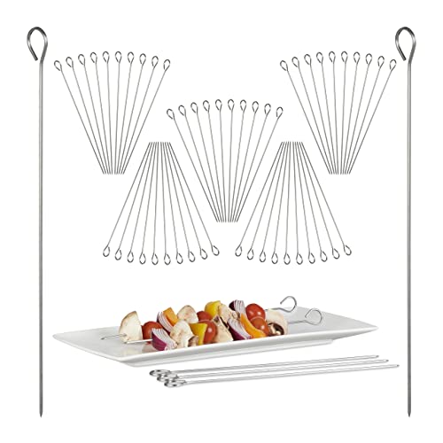 Relaxdays Juego 20 Pinchos Barbacoa Largos, Acero Inoxidable, 30 Cm, Plateado