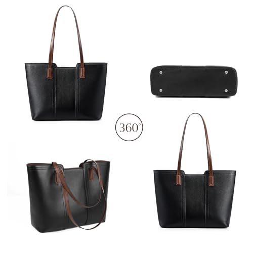 Image of MFFOR Genuine Leather Tote Bag for Women, Large Shoulder Handbags | 12.9*4.3*11inch, Large capacity, Top handle, Zipper closure, Work, Travel