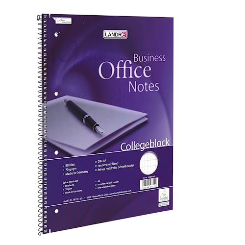 Landre Office 100050245 Notebook A4 80 Pages Quadrille-Ruled with Margin, 70 g/m² Pack of 10 Spiral-Bound Notepad "Office" - Image 4