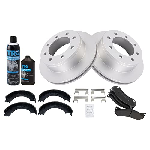 Image of TRQ Rear Metallic Brake Pad & Coated Rotor with Parking Shoe w /Chemicals Compatible with GM