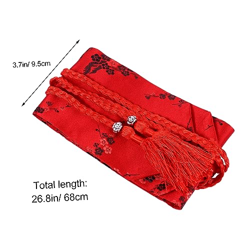 Hemoton Ethnic Style Women Waist Belt Japanese Kimono Obi with Embroidered Flower Pattern Braided Tassel Waistband for Traditional Kimono and Vintage Dress Accessories2