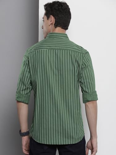 Image of The Indian Garage Co Men Regular Fit Striped Full Sleeves Cutaway Collar Casual Shirt