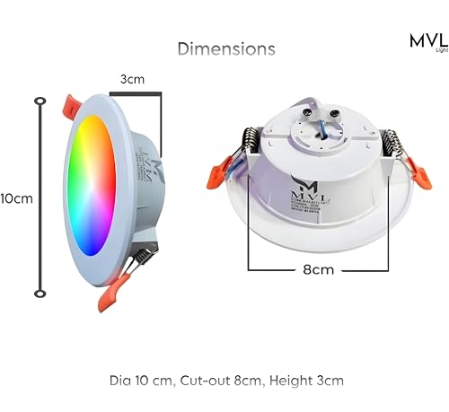 Image of MVL 10 Watt 7 in 1 Multicolour Ceiling Downlight Led Light (Red /Pink /Blue /Yellow /Violet /Green /Sky Blue /White) Pack of 2