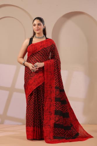 Image of TAMAIRA FASHION Mulmul Pure Cotton Saree For Woman Batik Printed |Office Wear Daily Wear Sarees For Women Without Blouse Piece(Available in 10 Colours)