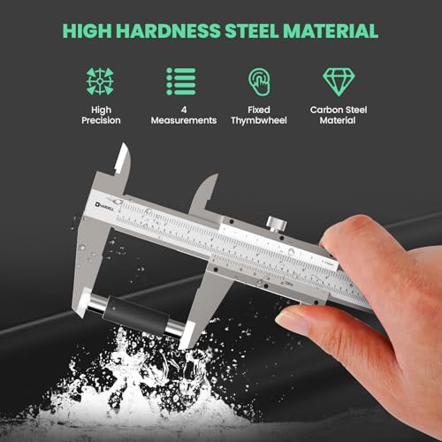 Vernier Caliper, Non Digital 6 Inch HARDELL Stainless Steel Caliper Measuring Tool, Inside/Outside/Depth and Step Measurement, 0.001\"/0.02mm High Precision Durable Slide Micrometer