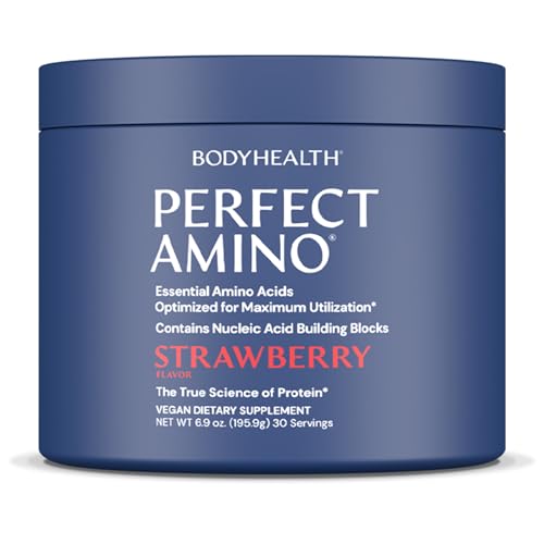 BodyHealth PerfectAmino Powder - BCAA and EAA Powder for Pre and Post Workout - Amino Acid Energy Drink for Men and Women to Support Lean Muscle and Recovery - Strawberry - 30 Servings