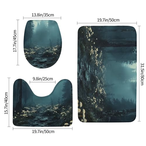 Funda de asiento de inodoro y alfombras de baño con hongos de selva 3