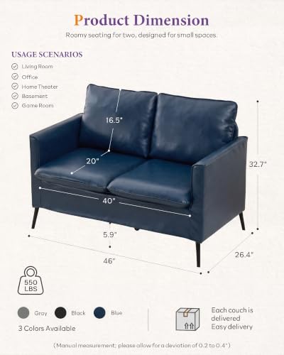 Image of TYBOATLE Leather Loveseat Sofa and Accent Chair Set (Blue, 2)