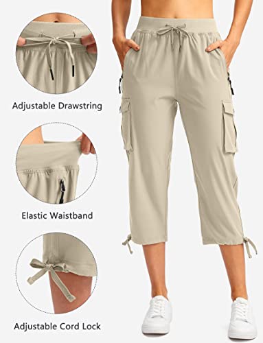 Soothfeel Women's Cargo Capris Pants With 6 Pockets Lightweight Quick Dry Travel Hiking Summer Pants For Women Casual (Khaki, L) #TOP2