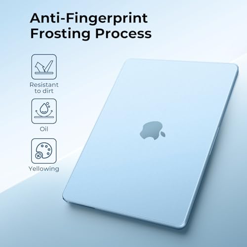 Image of EooCoo Case Compatible for MacBook Air 13 inch M5 2026 2025 2024 2022 M4 M3 M2, A3449 A3240 A3113 A2681, Air 13.6 inch Matte Protective Hard Shell Cover, [Ultra-Thin Invisible] [Original Texture]-Sky Blue