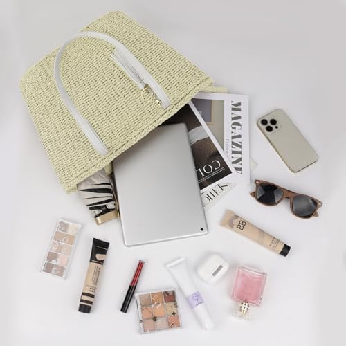 Image of Womens Large Straw Tote Bag Handmade Woven Shoulder Handbag Summer Beach Purse with Tassel
