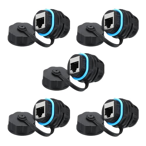 sourcing map RJ45 Panel Mount Coupler, IP68 Shielded Industrial Panel Mount Bulkhead Ethernet LAN Pass Through Connector for CAT6/CAT5E/CAT5(Blue,Pack of 5)