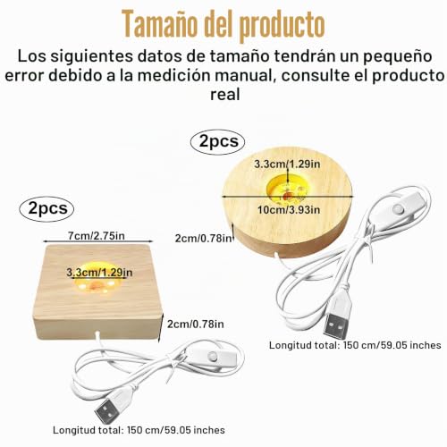 Miniatura 2 de Nizirioo 4 Piezas De Luz Led De Madera: Base Usb Con Interruptor Ajustable Para Exhibición De Cristal, Acrílico, Joyas De Resina - Regalos Para San Valentín