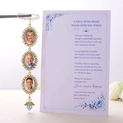 Image of MIXJOY Something Blue Gift for Bride, Wedding Day Bridal Blue Pearl Angel Wings Bouquet Garter Charm for Bride to Be