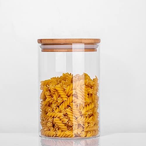 Image of Glass Food Storage Containers with Airtight Bamboo Lid, Coffee Storage Jars for Home Kitchen, Pantry Tea, Spices, Snack (ROUND 1050 ML JAR, SET OF 6)