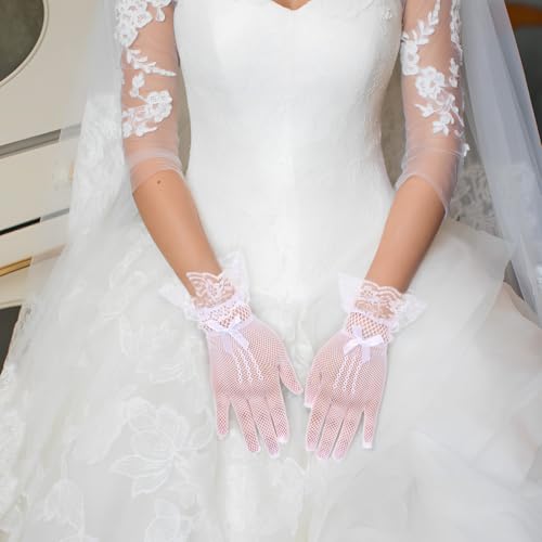 Guantes de encaje para novia y complementos de malla blancos de mujer 6
