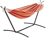 Amazon Basics 2 Person Heavy Duty Double Hammock with 9-Foot Space Saving Steel Stand and Carrying Case Outdoor, 450 lb Capacity, Sunset Orange, Stripe, 110 x 47 x 43 Inches