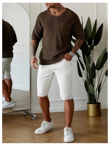 Verdusa Men's Short Sleeve Crochet Lightweight Sweaters Summer Pullover Knit Tops with Pockets Loose Fit2