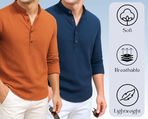 Image of DEELMO Combo of Men's Cotton Blend Solid Regular Fit Full Sleeve Short Kurta | Men's Trendy Short Kurta Pack of 2