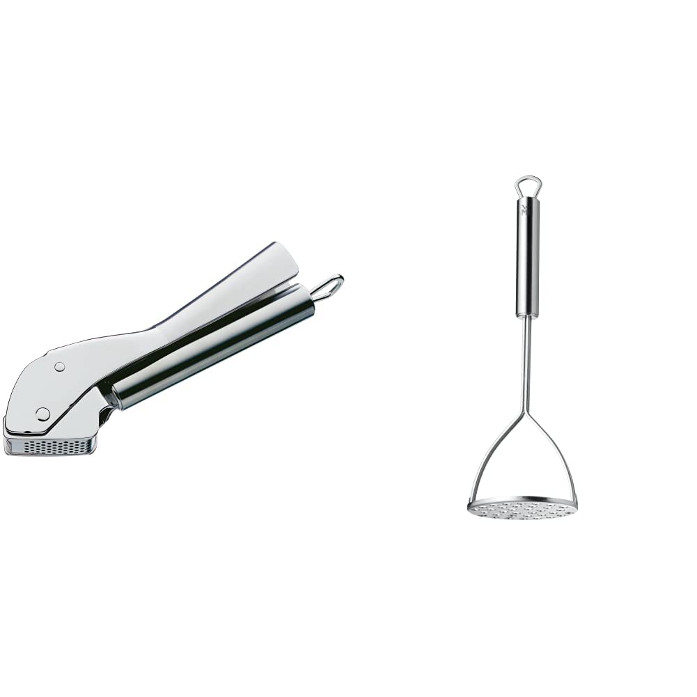 WMF Profi Plus Knoblauchpresse 17,5 cm, Cromargan Edelstahl teilmattiert, spülmaschinengeeignet & Profi Plus Kartoffelstampfer 28,5 cm, Cromargan Edelstahl teilmattiert, spülmaschinengeeignet