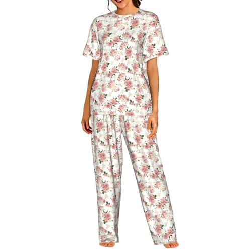 Pyjama fluide à manches courtes fleurs roses pour une nuit sereine