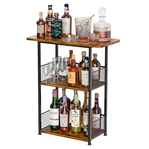 Eyteenokk Freestanding Wine Rack,3-Tier Small Mini Bar Table Liquor Cabinet with T-Shaped...