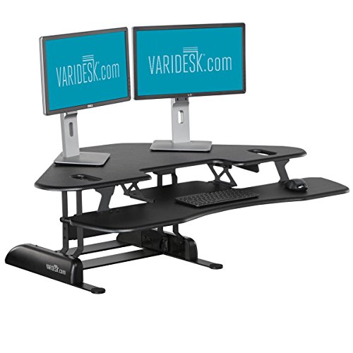 VARIDESK Cube Series by Vari - Height Adjustable Standing Desk for Cubicles - Stand Up Desk Converter for Dual Monitors - (Black) (Cube Corner 48)