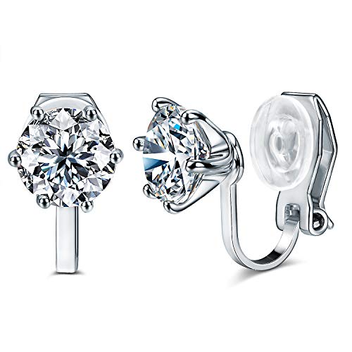 14K White Gold Plated 1.5 Carat CZ Clip-On Earrings - 7.5mm Round Cut Simulated diamond Clip-ons (White Gold)