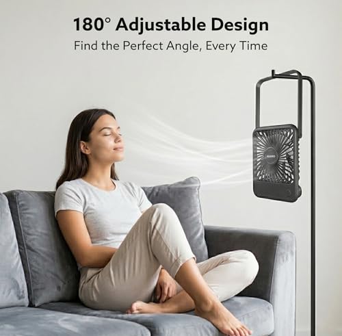 Image of AGARO Primo Rechargeable Portable Desk Fan, Mini Fan with USB Type-C, 3 Speeds, Foldable Adjustable Stand, Long-Lasting Battery, Quiet Personal Cooling for Home, Office & Travel