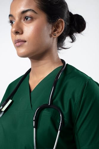 Image of Uniform Craft Women's 4 Pocket Scrub Suit Set | Medical Uniform | Cross V-Neck Poly Cotton | Short Sleeve Hospital Wear | Ideal for Doctors & Nurses (Forest Green, S)