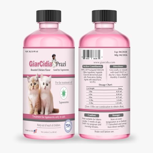 No More Worms in Cats and Kittens- Dewormer for Cats and Dewormer for Kittens - 60mls Chicken Flavour with 3ml Dropper
