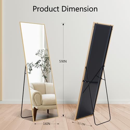 Image of 16 inchx59 inch Rectangle Full Length Mirror, Alloy Frame Freestanding Mirror