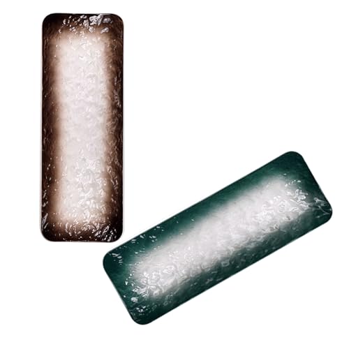 VANZACK Juego de 2 Platos de Sushi de Cerámica Japonesa Bandejas Rectangulares de 10 Pulgadas Verde Oscuro y Marrón Multifuncionales para Sashimi y Aperitivos Aptos para Lavavajillas y