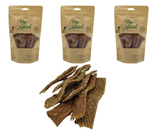 Paw Natural Hunde Leckerlis (3x150g) Ziege-Streifen | 100% Gluten- & getreidefrei | aus frischem Fleisch gesunder Tiere (450g)