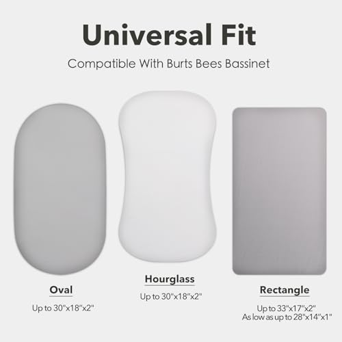 Image of Bassinet Sheets Compatible with Burts Bees, Soft and Breathable Fitted Sheets Compatible with Burts Bees Bassinet, 15 x 33 Inches,2PCS(Sheets Only,No Mattrees)