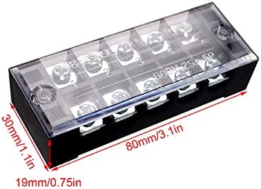 SRJQXH 3 Pcs 5 Position Terminal Block Set, 600V 25A Dual Row Screw Terminals, Pre Insulated Terminal with Protective Cover, Can be used for Household Appliances, Electronic Circuits, Machines