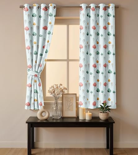 Image of Ultimate Trends Room Darkening Digital Printed Floral Geomatrical Prints Curtain 65-70% Opacity,Diamond Eyelets, Tie Back, Floral Geomatrical, 5 FEET Pack of 2,Pale Blue