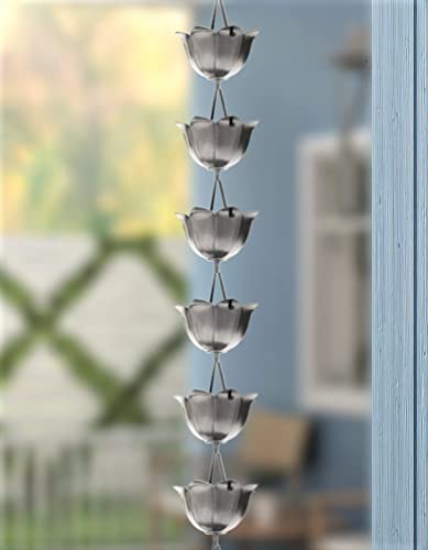 Monarch Rain Chains 18023 Aluminum Large Cup Lotus, 8-1/2 Feet Length Replacement Downspout for Gutters, Rain Chain 8.5 Ft, Pewter - Image 6
