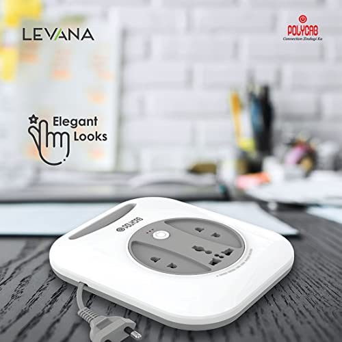 Image of Polycab 6A 2 PIN G-Square Flex Box with 4 Meter Power Cord For Home & Office Use With Surge Protection Socket For Computer & Laptop (White)