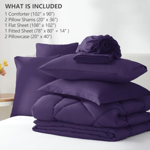 Image of CozyLux King Size Comforter Set Purple - 7 Pieces Bed in a Bag King, Luxury Soft Bed Set for All Seasons, Bedding Set with Down Alternative Comforter, Sheets, Pillowcases & Shams