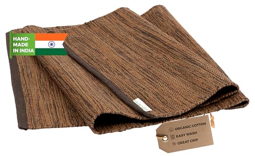 Yogasana Organic Cotton Yoga Mat - Non Slip Hand-Woven Foldable Yoga Rug Provides Excellent Comfort, Traction & Support-Travel Extra Thick Yoga Mats for Indoor & Outdoor Use - 24 x 72 Inches, Earth