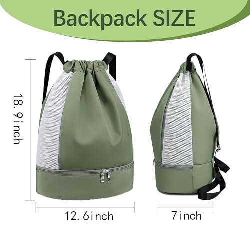Large Capacity Drawstring Backpack - Waterproof Basketball Sports Bag for Swimming, Yoga, Hiking, Travel and More - Unisex (Green)4