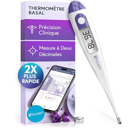 Thermometre basal ovulation – Thermometre double decimale, lecture rapide en 60 s, fonction mémoire, thermomètre basal pour suivi naturel de l’ovulation, BBT précis, thermometre symptothermie iProven