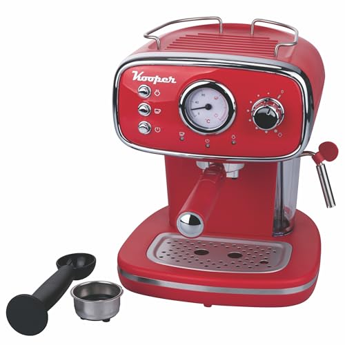 Macchina per caffè macinato, Kooper; Colore: rossa e silver; In PP, acciaio inox e alluminio pressofuso; Con lancia vapore per schiuma di latte ; Serbatoio per l'acqua rimovibile: 1,2 L