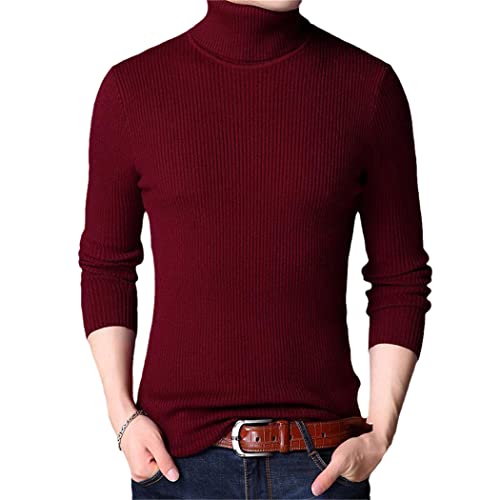 Pull chaud en tricot à col roulé rouge pour homme coupe confort M