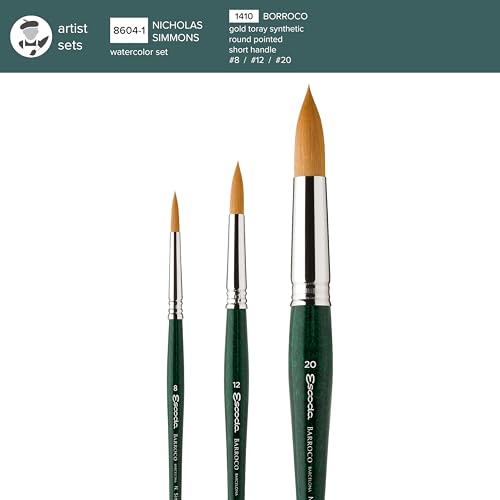 Image of Escoda Signature Series Artist Watercolor Brush Set, Nicholas Simmons Set #1, Barroco Synthetic Gold Toray, Size (Round(8, 12, 20