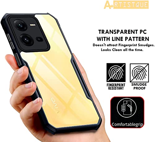 Image of A rtistque Clear Hard Transparent Acrylic Armor Anti-Drop Shockproof TPU Edge Back Cover Case for Vivo V25 5G - Black