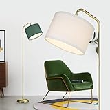 Gold Floor Lamp for Living Room, ELYONA LED Modern Standing Light with 2 Lamp Shades, Tall Industria