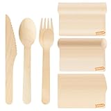 200 Stück Besteck Set Wiederverwendbar besteck Holz-Kaffeelöffel, Holzbesteck, umweltfreundlich aus Holz, biologisch abbaubar (Primärfarbe, 50 Holzgabeln 50 Holzmesser 50 Holzlöffel)