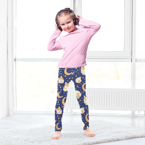 Wusikd Cute Dog Butt Stars Girls' Leggings Toddler Doodles Blue Night Sky Kids Yoga Pants Dance Active Tights 4T4